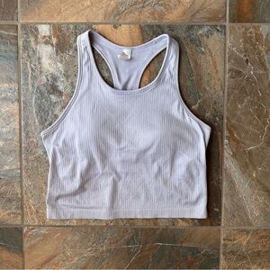 90 Degree by Reflex Ribbed Racerback Crop Tank Top Large Light Gray Activewear